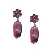 Oorbellen | clip-on | paars | bloem | resin | Swarovski | geen gaatjes