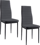 Eetkamerstoel - Set van 2 stoelen - Kunstleer & staal - Grijs & zwart - Afmeting (HxBxD) 96 x 43 x 52 cm