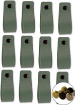 Leren handgrepen -  Vaalgroen  - 24 stuks - 16,5 x 2,5 cm | incl. 3 kleuren schroeven per leren handgreep