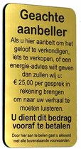 Geachte aanbeller vijfentwintig euro - Nee geen verkoop aan de deur - Brievenbus Sticker - Goud Look - Zelfklevend - 50 mm x 80 mm x 1,6 mm - YFE-Design