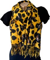 LANGE WARME DAMES SJAAL - PANTER - LUIPAARD - OKERGEEL - ZWART - BRUIN - BEIGE - 180 X 70CM