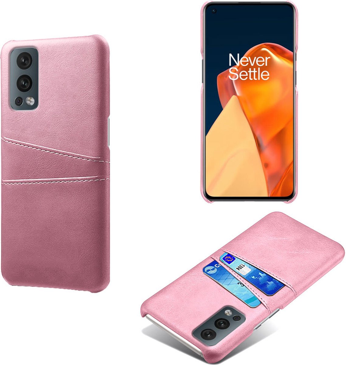 Back Cover met Opbergvakjes + PMMA Screenprotector voor OnePlus Nord 2 _ Roze Goud