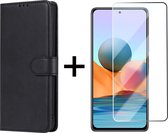 Xiaomi Redmi Note 10S hoesje bookcase met pasjeshouder zwart wallet portemonnee book case cover - 1x Xiaomi Redmi Note 10S screenprotector