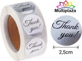 Sticker rond "Multiplaza" 50 stuks - THANK YOU - bedankt - promoten bedrijf - zilver - hobby - bedrijf - webshop - bestellingen - brief - pakket