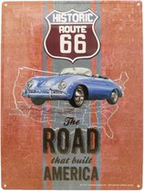 Wandbord - Historic Route 66 The Road That Build America – Blauwe Auto