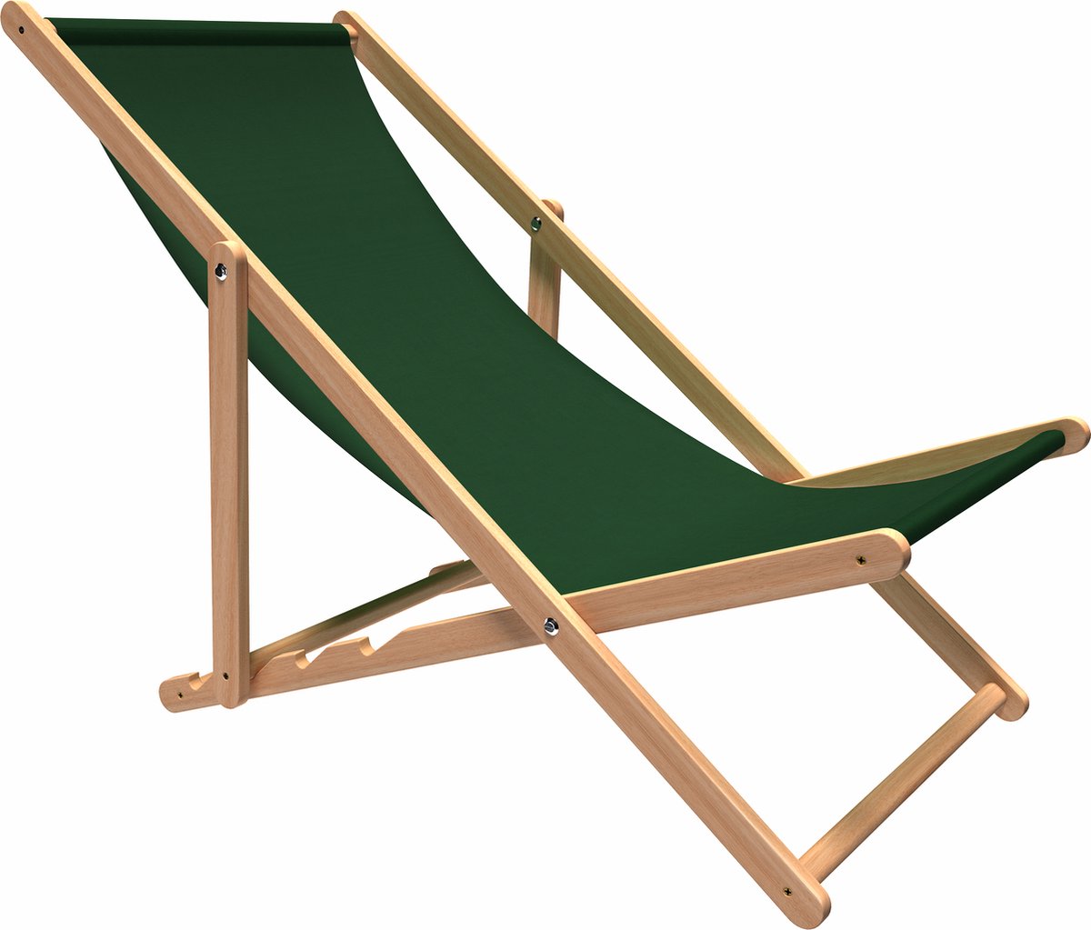 Strandstoel Holtaz - Inklapbaar - Hout - Comfortabele zonnebed - ligbed met verstelbare lighoogte - houten frame met stoffen - Donkergroen