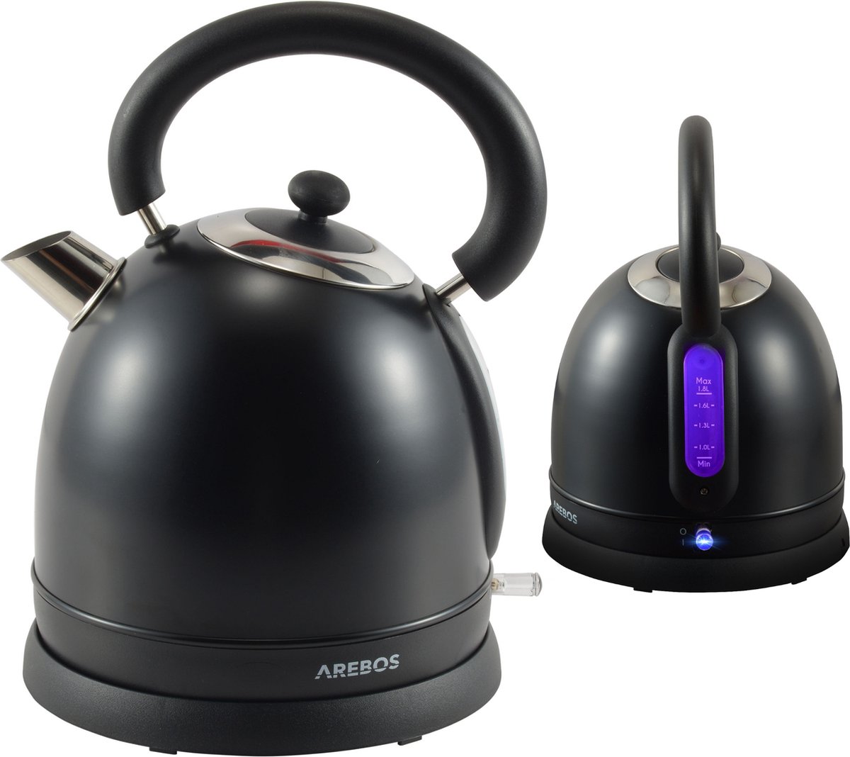 AREBOS Waterkoker Retro - Waterkoker Automatisch - LED indicatielampje - 1,8 L - Zwart