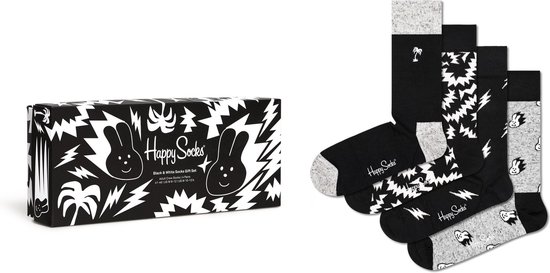 Happy Socks Black & White Socks Gift Set (4-pack) - altijd goed - zwart met wit - Unisex - Maat: 36-40