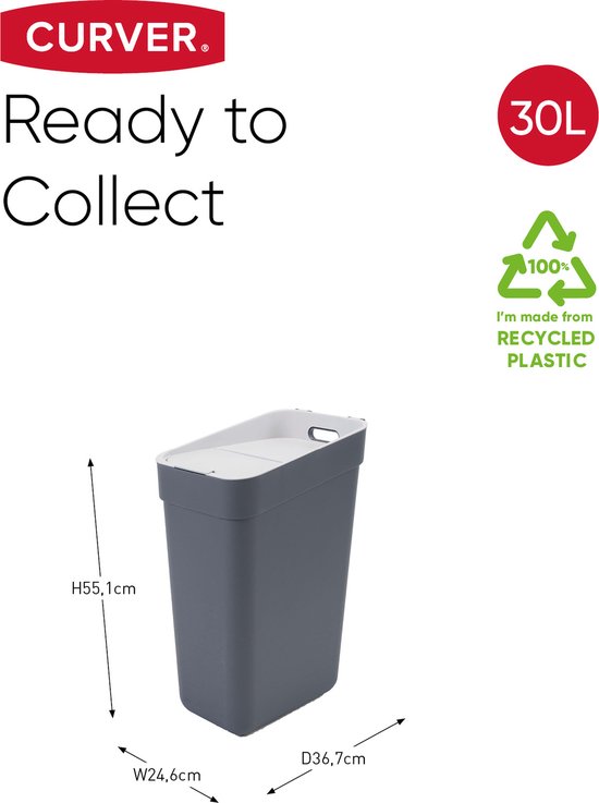 Curver Ready to Collect Prullenbak 30L - Gris Foncé/Gris Clair
