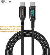 Tiktaalik 100W PD Premium oplaadkabel | Ingebouwd LCD display | USB-C 100W PD snelladen | Lengte: 1.5 meter | E-Marker chip | USB-C (male) - USB-C (male)