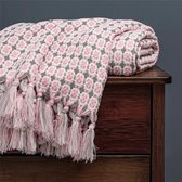 Gebreid Warmtedeken - 130 x 150 - Roze - Met Patroon - Fleece deken - Extra Zacht - Knuffeldeken - Plaid