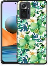 Telefoon Hoesje Xiaomi Redmi Note 10 Pro Silicone Back Cover met Zwarte rand Orchidee Groen