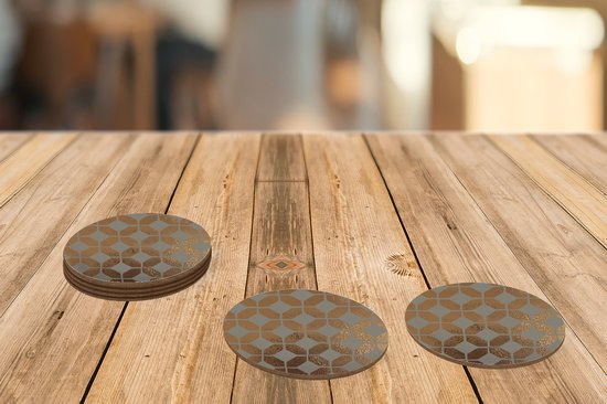 Sous- Sous-verres pour verres - Ronds - Motifs - Goud - Luxe - Grijs - 10x10 cm - 6 pièces