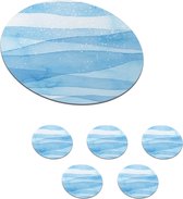 Onderzetters voor glazen - Rond - Waterverf - Illustratie - Blauw - 10x10 cm - Glasonderzetters - 6 stuks