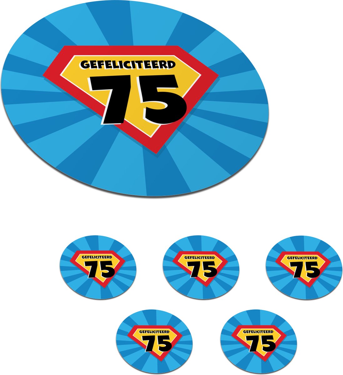 Onderzetters voor glazen - Rond - Jubileum - 75 jaar - Cape - 10x10 cm - Glasonderzetters - 6 stuks