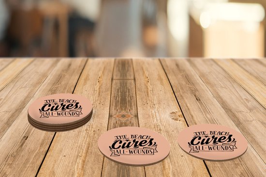 Sous-verres pour verres - Ronds - Été - Rose - Zwart - 10x10 cm - Sous-verres en verre - 6 pièces