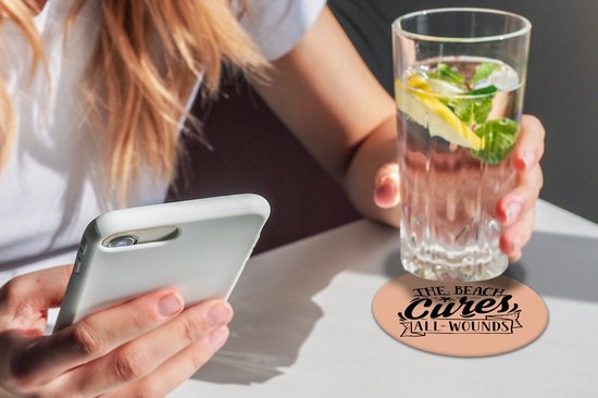 Sous-verres pour verres - Ronds - Été - Rose - Zwart - 10x10 cm - Sous-verres en verre - 6 pièces