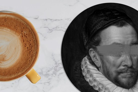 Sous-verres pour verres - Rond - Portrait de Guillaume Ier - Adriaen Thomasz - Zwart - Wit - 10x10 cm - Sous-verres en verre - 6 pièces