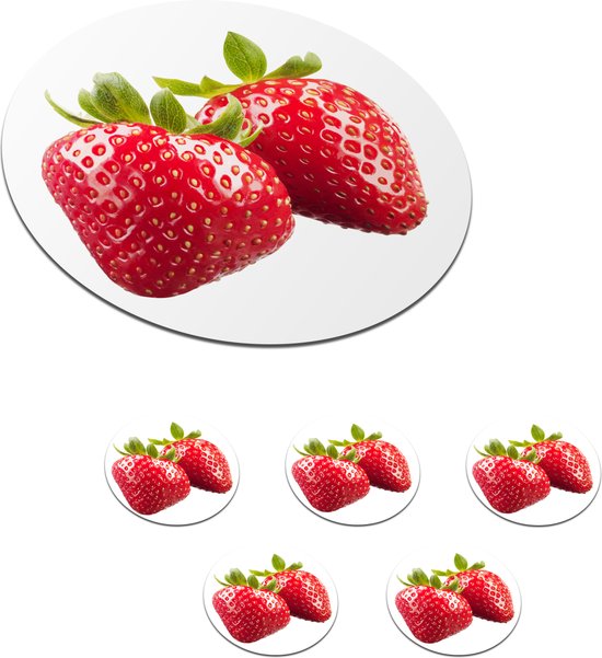 Sous- Sous-verres pour verres - Ronds - Fraise - Fruit - Wit - 10x10 cm - 6 pièces