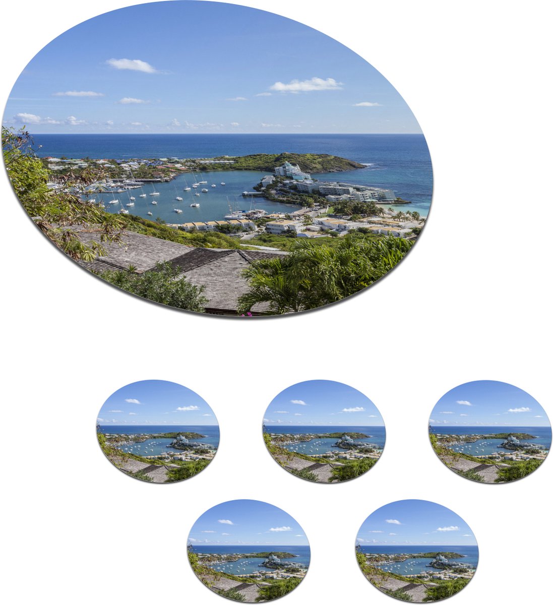 Onderzetters voor glazen - Rond - Haven van Sint-Maarten - 10x10 cm - Glasonderzetters - 6 stuks