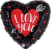 Oaktree - Folieballon hart I Love You zwart/rood