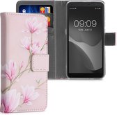 kwmobile telefoonhoesje voor Alcatel 1B (2020) - Hoesje met pasjeshouder in poederroze / wit / oudroze - Magnolia design
