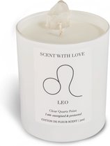 Scent With Love - Sterrenbeeld geurkaars in glas met kristal - Zodiac candle leo - Wit - Vegan kaars - Luxewoondecoratie.nl