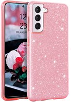 Samsung Galaxy S21 FE Hoesje Roze - Glitter Back Cover