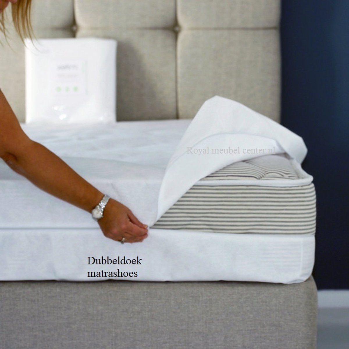Matrashoes (Dubbeldoek tijk) Anti-allergische Wasbare hoes met rits 90x190 Dikte 17 cm Roy