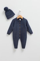 Caramell Boxpakje, Pyjama, Romper, Onesie- Blauw-Petrol - 74-80 maat 9-12 mnd - Katoen - Gebreid - Knopen- Unisex - Lange mouw - Muts