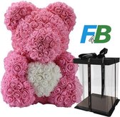 F4B Rozen Teddybeer Roze-Wit 40 cm | Met Giftbox | Rose Bear | Valentijnsdagcadeau | Moederdagcadeau | Liefdesverrassing | Kado