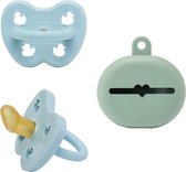 HEVEA dental speen met speenbakje | 0-3 maanden orthodontisch | baby blue speen met Moss green speenbakje