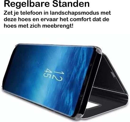 Samsung Galaxy S21 FE Case - Book Case Mirror Reflection Wallet Cover Book Type Cover Zwart