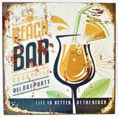 2D metalen wandbord "Beach Bar" 30x30cm