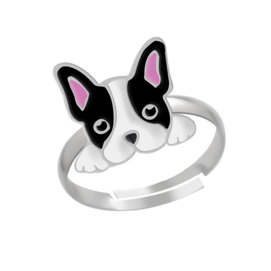Bague en argent, bouledogue français