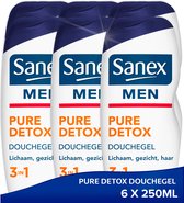 Sanex Men Pure Detox Douchegel - 6 x 250ml - Douchegel Voordeelverpakking