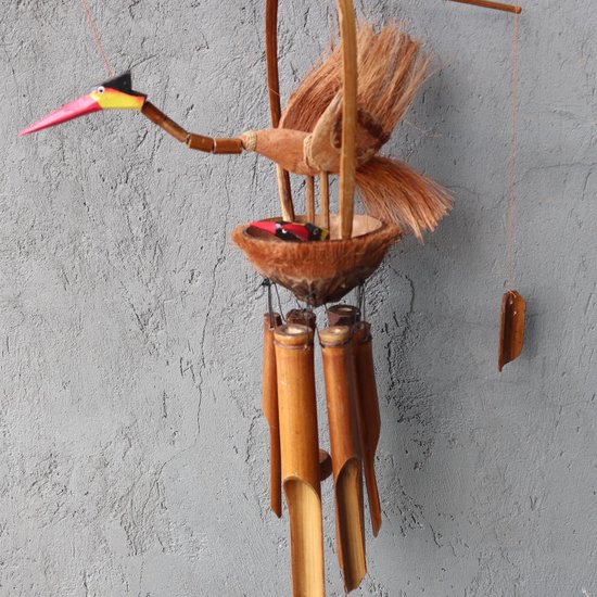 Foto: Bamboo windgong natuurlijke afwerking moeder en kuikens