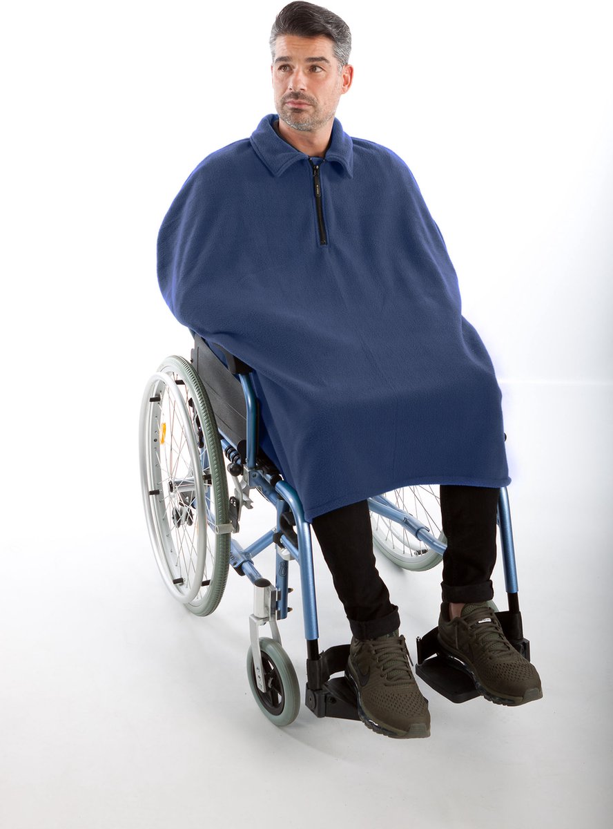 Goedkoopste Rolstoel poncho fleece - Rolstoelcape heren - Rolstoelcape winter - Marine