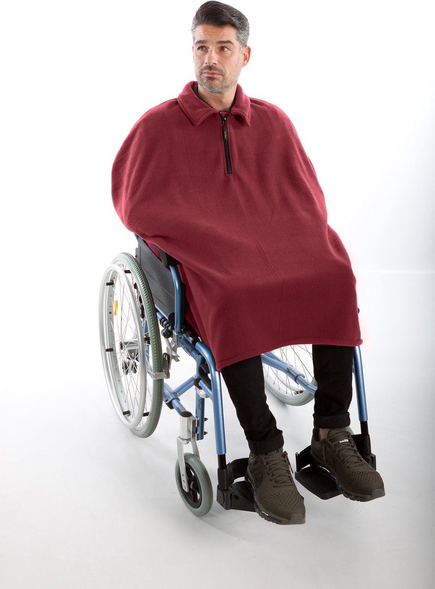 Goedkoopste Rolstoel poncho fleece - Rolstoelcape heren - Rolstoelcape winter - Donkerrood