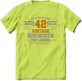 42 Jaar Legend T-Shirt | Goud - Zilver | Grappig Verjaardag Cadeau | Dames - Heren | - Groen - S