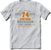 74 Jaar Legend T-Shirt | Goud - Zilver | Grappig Verjaardag Cadeau | Dames - Heren | - Licht Grijs - Gemaleerd - XL