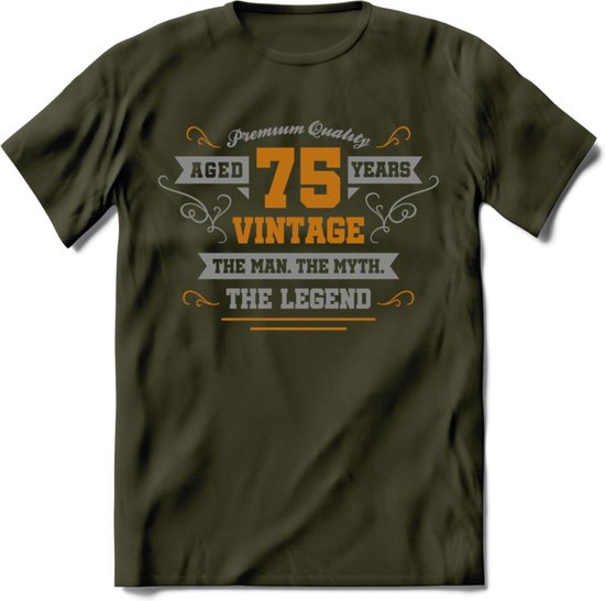 75 Jaar Legend T-Shirt | Goud - Zilver | Grappig Verjaardag Cadeau | Dames - Heren | - Leger Groen - S