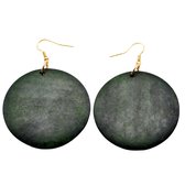 Houten -Groene-oorbellen- Rond -lang-5 cm- Charme Bijoux