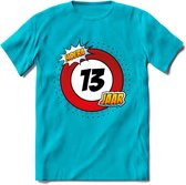 13 Jaar Hoera Verkeersbord T-Shirt | Grappig Verjaardag Cadeau | Dames - Heren | - Blauw - L