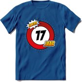 17 Jaar Hoera Verkeersbord T-Shirt | Grappig Verjaardag Cadeau | Dames - Heren | - Donker Blauw - L