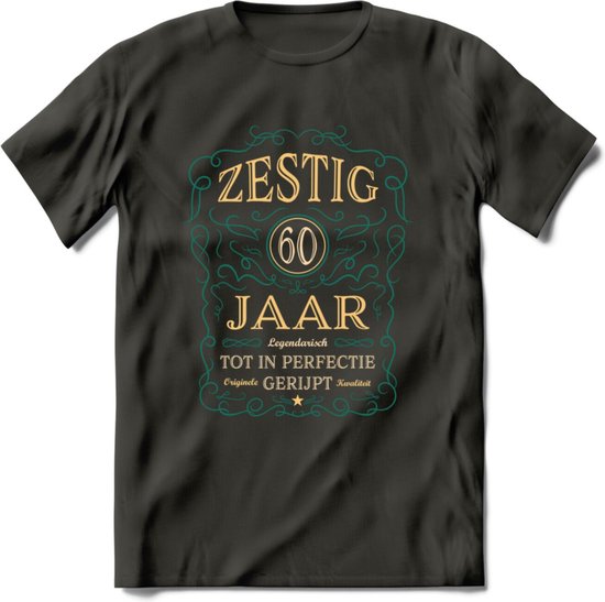 60 Jaar Legendarisch Gerijpt T-Shirt | Aqua - Ivoor | Grappig Verjaardag Cadeau | Dames - Heren | - Donker Grijs - L