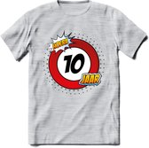 10 Jaar Hoera Verkeersbord T-Shirt | Grappig Verjaardag Cadeau | Dames - Heren | - Licht Grijs - Gemaleerd - XXL