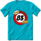 83 Jaar Hoera Verkeersbord T-Shirt | Grappig Verjaardag Cadeau | Dames - Heren | - Blauw - L