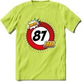 87 Jaar Hoera Verkeersbord T-Shirt | Grappig Verjaardag Cadeau | Dames - Heren | - Groen - XXL