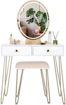 Vitaal – Make up tafel met led spiegel – Kaptafel met led spiegel – 2 lades – Cosmetische tafel – Voor make up – Modern – Witgoud